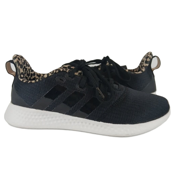 Adidas 7.5 Black White Cheetah Sneakers Trim Running Cloudfoam Super Puremotion - Picture 2 of 15